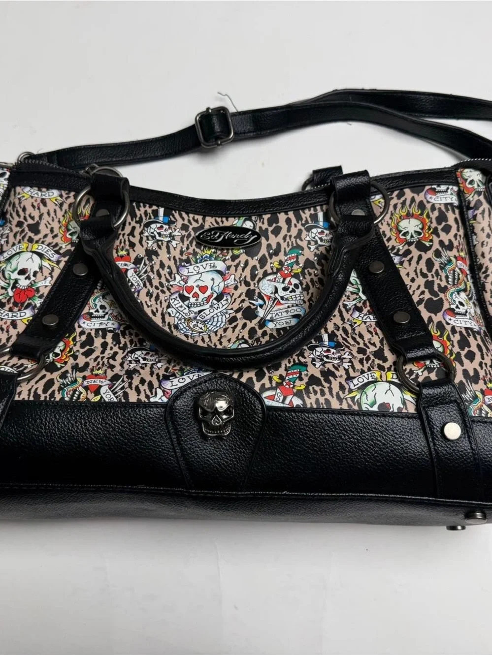 Ed Hardy Black & Leopard Skull-Print Shoulder Bag